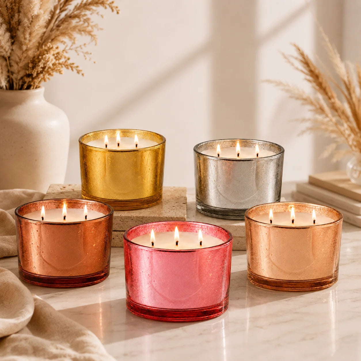 Lavender 3-Wick Mercury Glass Candle | Wide Bowl | 55Hr Burn | 5 Metallic Shades — Castle Crafts