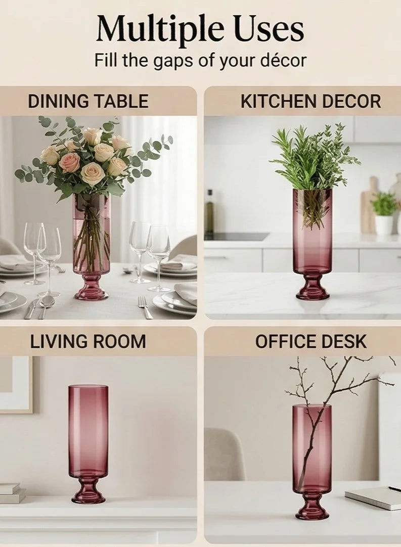 Aurora Pillar Footed Glass Vase — Hand-Blown Glass from Firozabad, India — Multi-Angle Showcase
