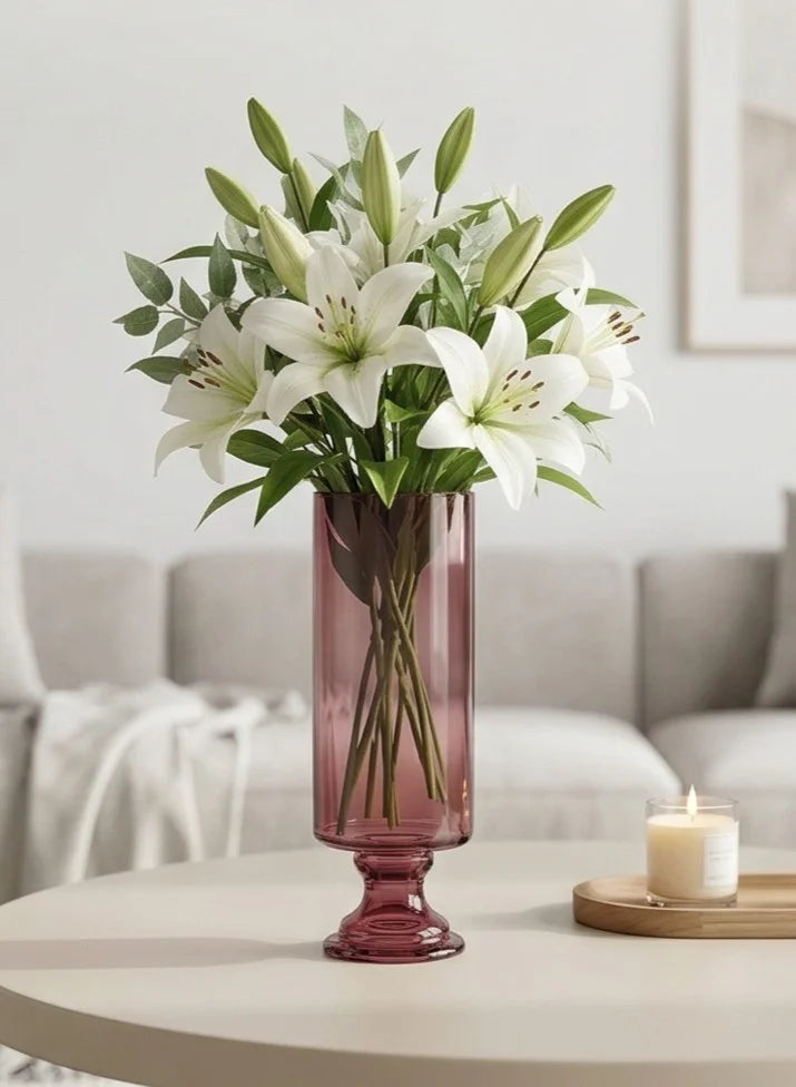 Aurora Pillar Footed Glass Vase — Hand-Blown Glass from Firozabad, India — Premium Detail