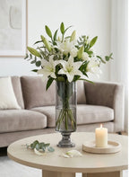 Aurora Pillar Footed Glass Vase — Hand-Blown Glass from Firozabad, India — Tabletop View