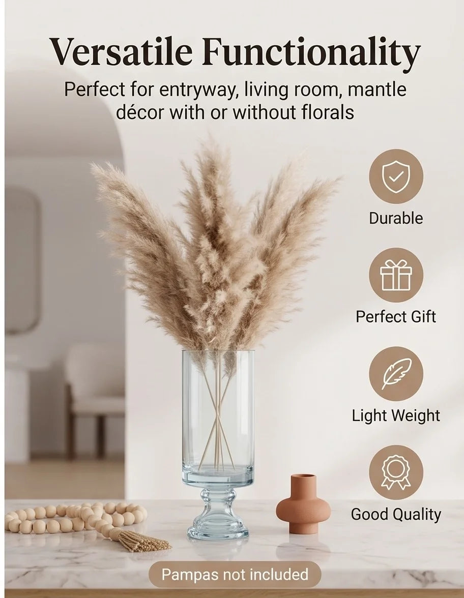 Luminary Pedestal Tall Glass Vase — Hand-Blown Glass from Firozabad, India — Texture & Craftsmanship