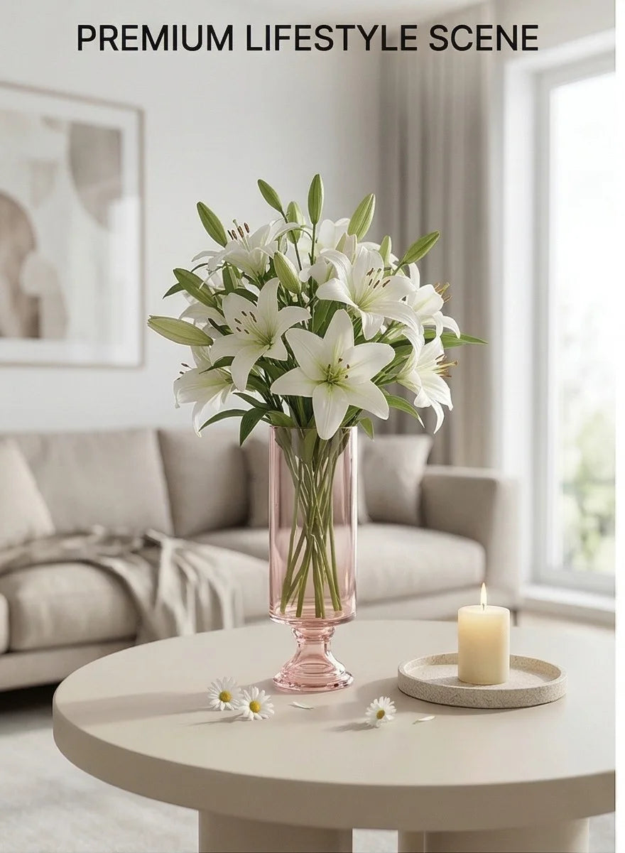 Luminary Pedestal Tall Glass Vase — Hand-Blown Glass from Firozabad, India — In a Living Space