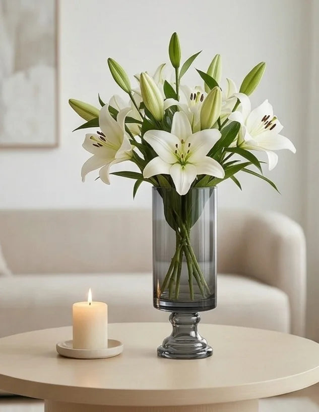 Luminary Pedestal Tall Glass Vase — Hand-Blown Glass from Firozabad, India — Boho Styling