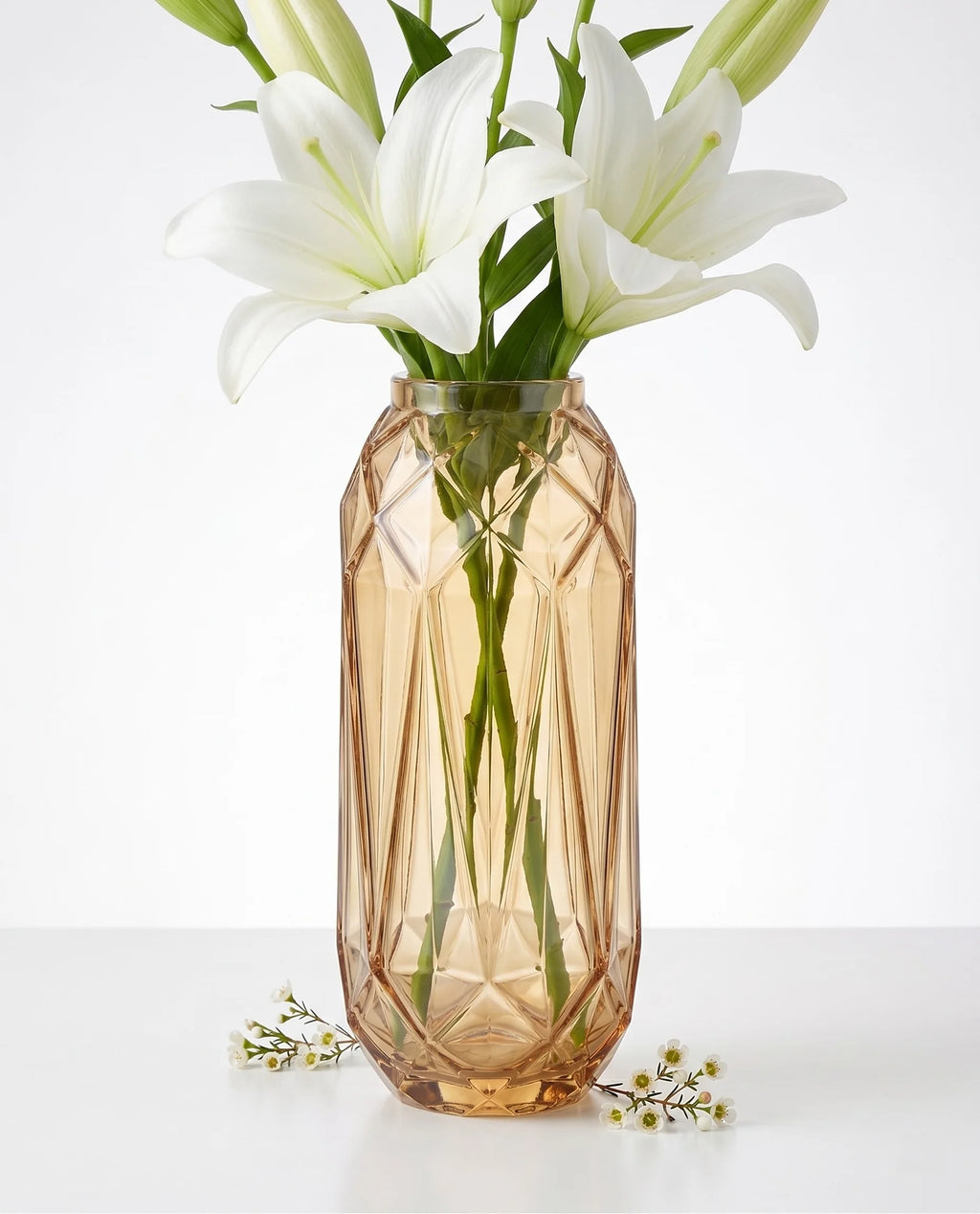 Diamond Facet Geometric Glass Vase — Hand-Blown Glass from Firozabad, India — Handcrafted Finish