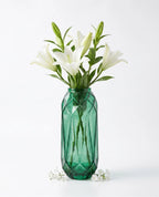 Diamond Facet Geometric Glass Vase — Hand-Blown Glass from Firozabad, India — Lifestyle Setting