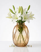 Harlequin Oval Embossed Glass Vase — Hand-Blown Glass from Firozabad, India — Gifting Presentation