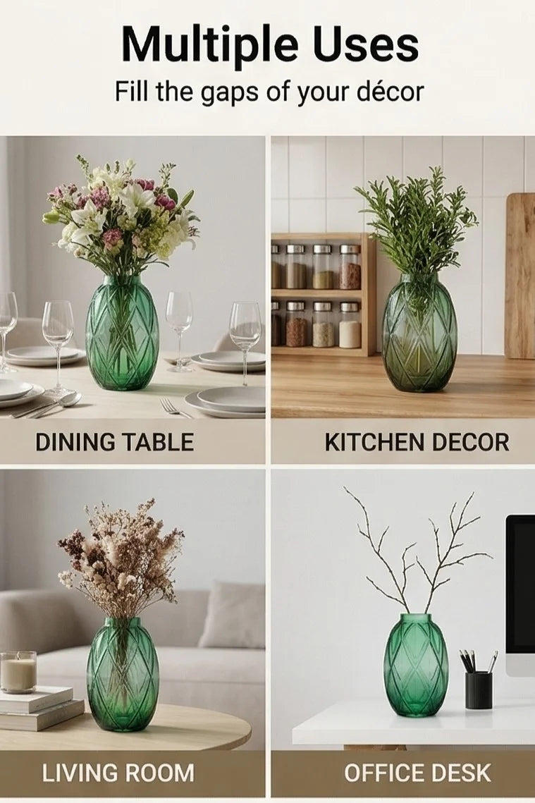 Argyle Oval Embossed Glass Vase — Hand-Blown Glass from Firozabad, India — Festive Styling