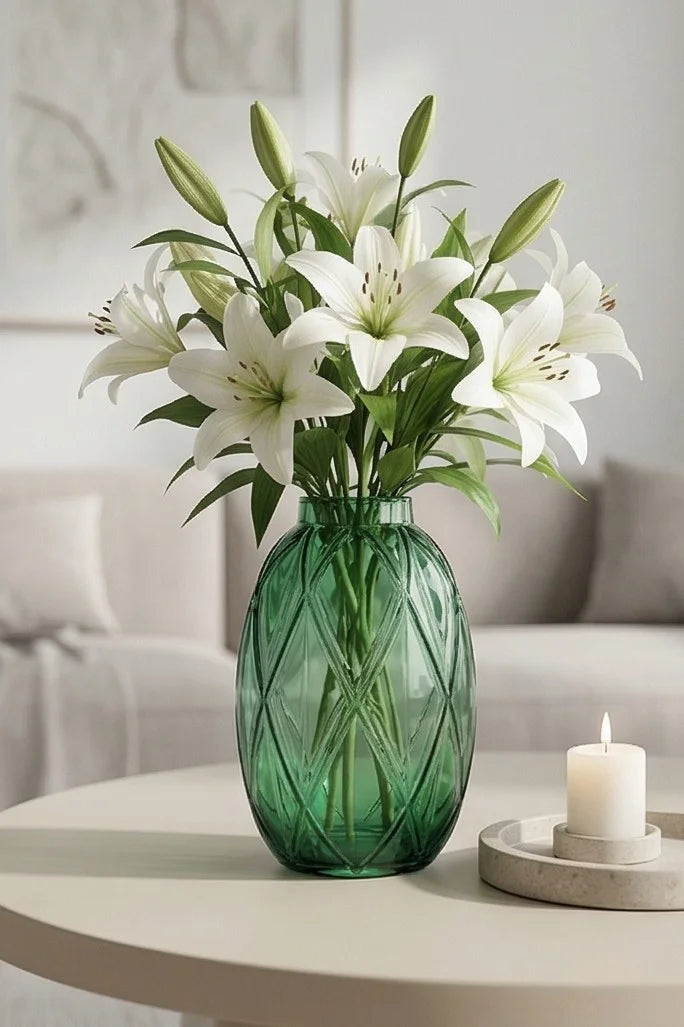 Argyle Oval Embossed Glass Vase — Hand-Blown Glass from Firozabad, India — In a Living Space