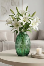 Argyle Oval Embossed Glass Vase — Hand-Blown Glass from Firozabad, India — In a Living Space