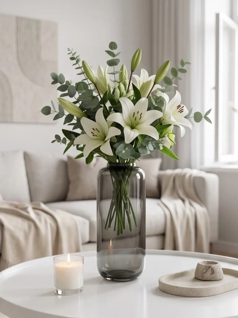Serene Mist Capsule Glass Vase — Hand-Blown Glass from Firozabad, India — In a Living Space