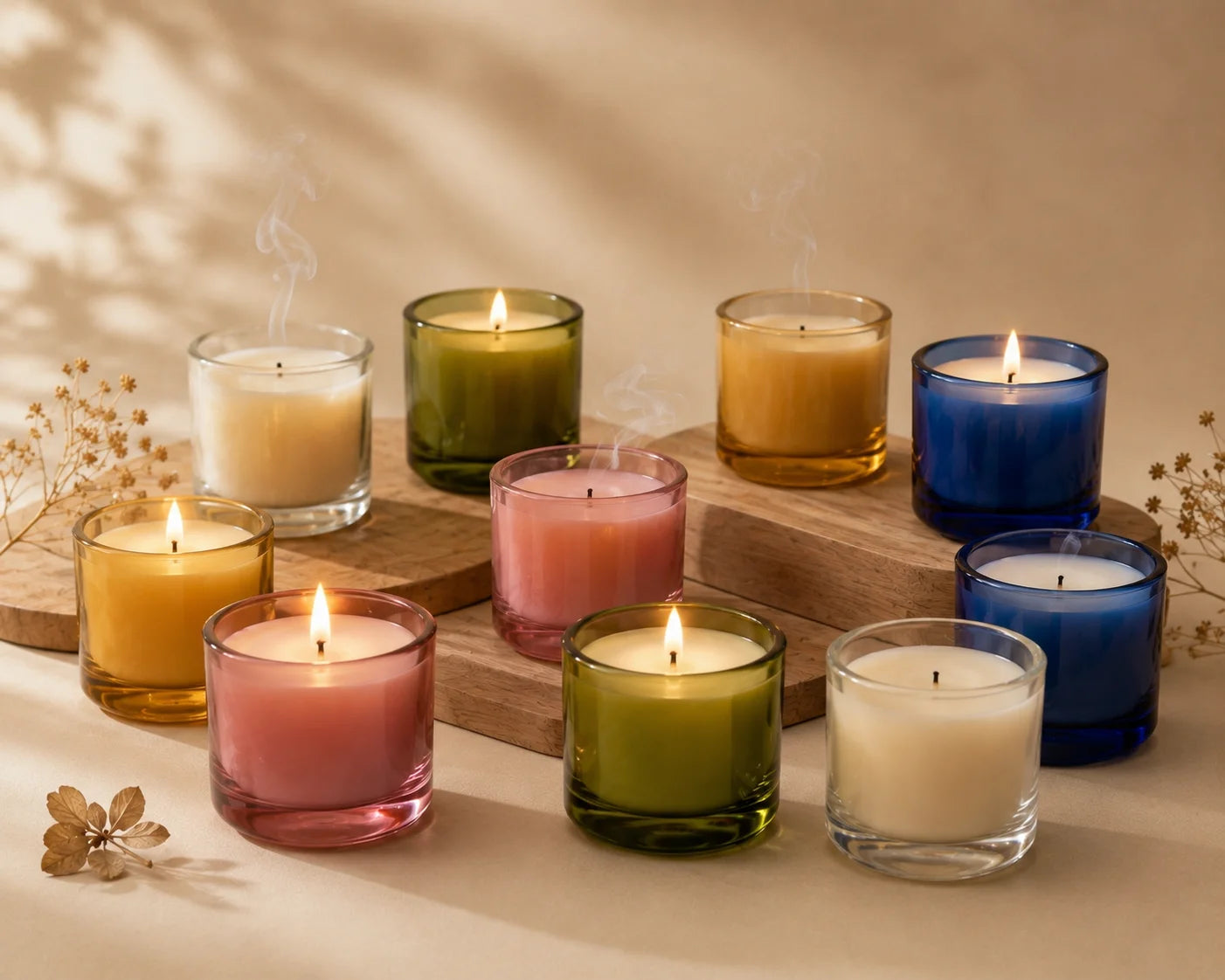 Oud Mini Glass Soy Wax Votive Candle | Pack of 6 — Hand-Blown Glass from Firozabad, India — Side Angle View