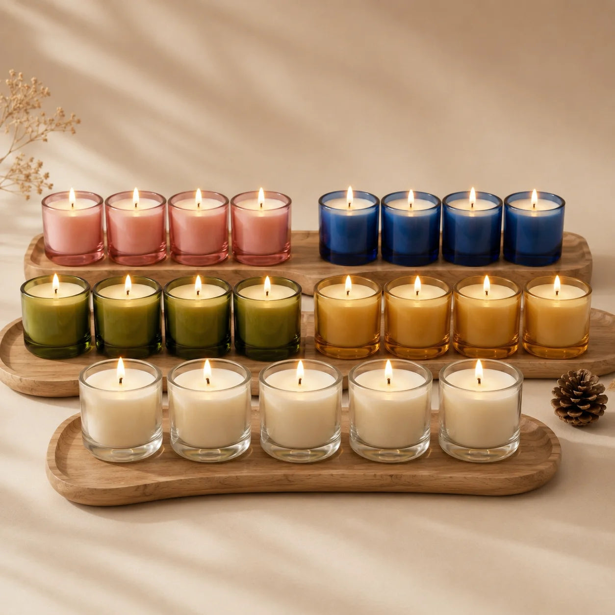 Oud Mini Glass Soy Wax Votive Candle | Pack of 6 — Hand-Blown Glass from Firozabad, India — Detail Close-Up