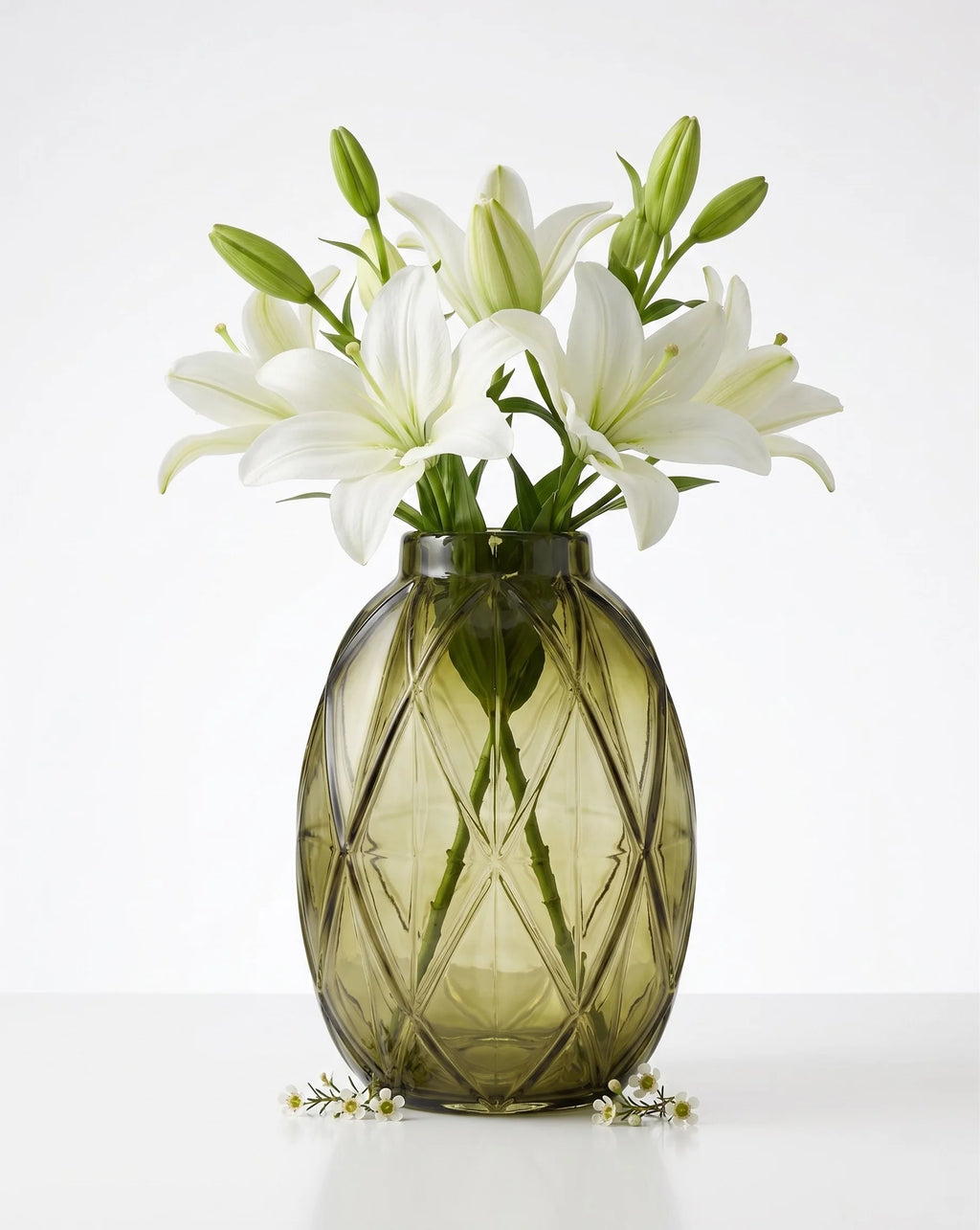 Harlequin Oval Embossed Glass Vase — Hand-Blown Glass from Firozabad, India — Side Angle View