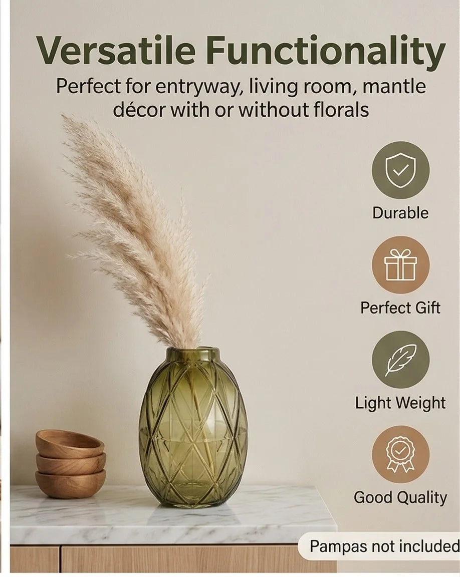 Harlequin Oval Embossed Glass Vase — Hand-Blown Glass from Firozabad, India — Styled for Home Décor