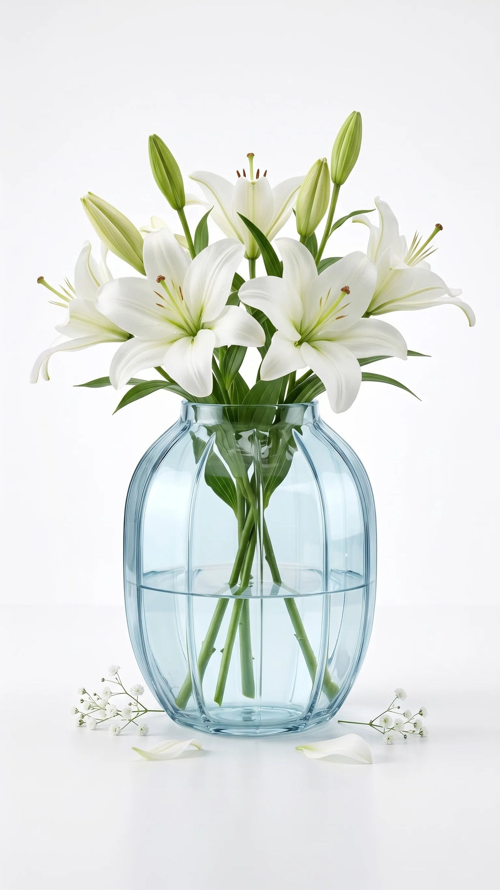 Bloom Rib Wide Glass Vase — Hand-Blown Glass from Firozabad, India — Texture & Craftsmanship