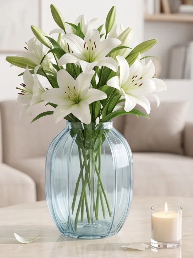 Bloom Rib Wide Glass Vase — Hand-Blown Glass from Firozabad, India — Colour Variant