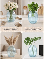Bloom Rib Wide Glass Vase — Hand-Blown Glass from Firozabad, India — Gifting Presentation