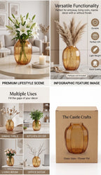 Melon Rib Wide Glass Vase — Hand-Blown Glass from Firozabad, India — Texture & Craftsmanship