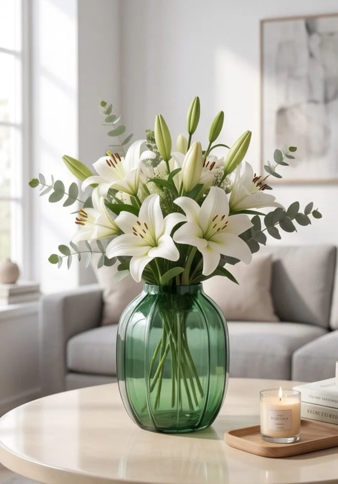 Melon Rib Wide Glass Vase — Hand-Blown Glass from Firozabad, India — Top View