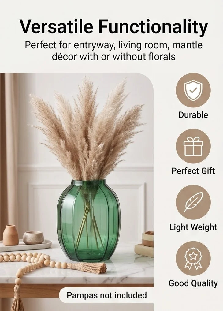 Melon Rib Wide Glass Vase — Hand-Blown Glass from Firozabad, India — Gifting Presentation