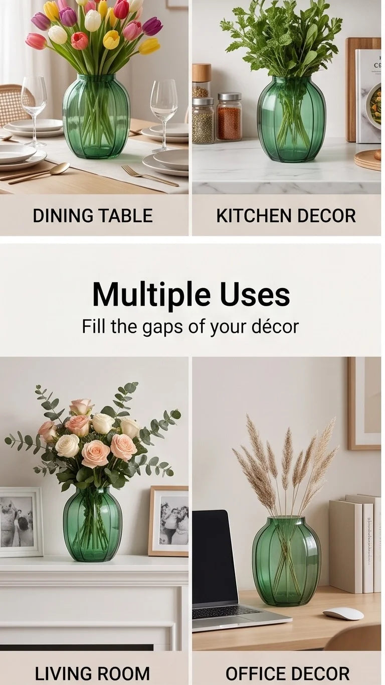 Melon Rib Wide Glass Vase — Hand-Blown Glass from Firozabad, India — Festive Styling
