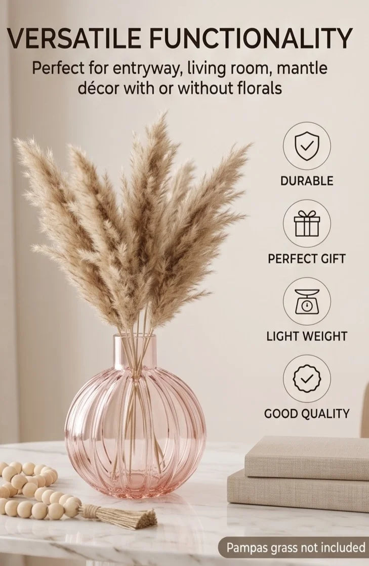 Orion Globe Ribbed Glass Vase — Hand-Blown Glass from Firozabad, India — Boho Styling