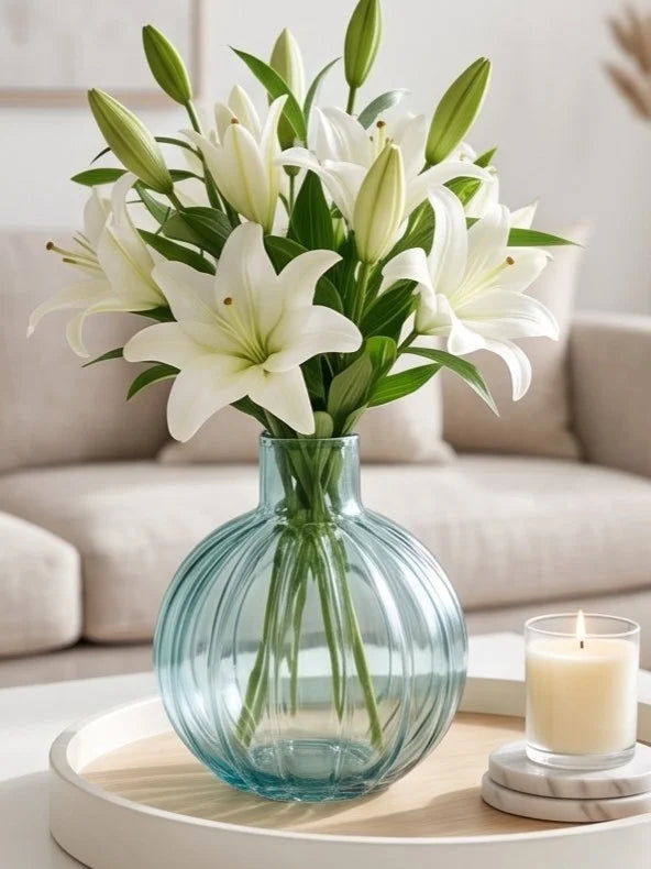 Orion Globe Ribbed Glass Vase — Hand-Blown Glass from Firozabad, India — Texture & Craftsmanship