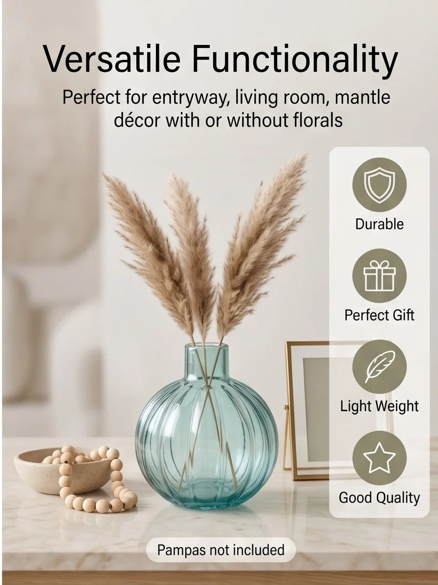 Orion Globe Ribbed Glass Vase — Hand-Blown Glass from Firozabad, India — Colour Variant