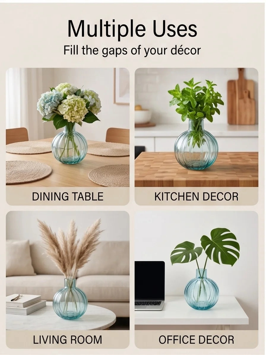 Orion Globe Ribbed Glass Vase — Hand-Blown Glass from Firozabad, India — Top View
