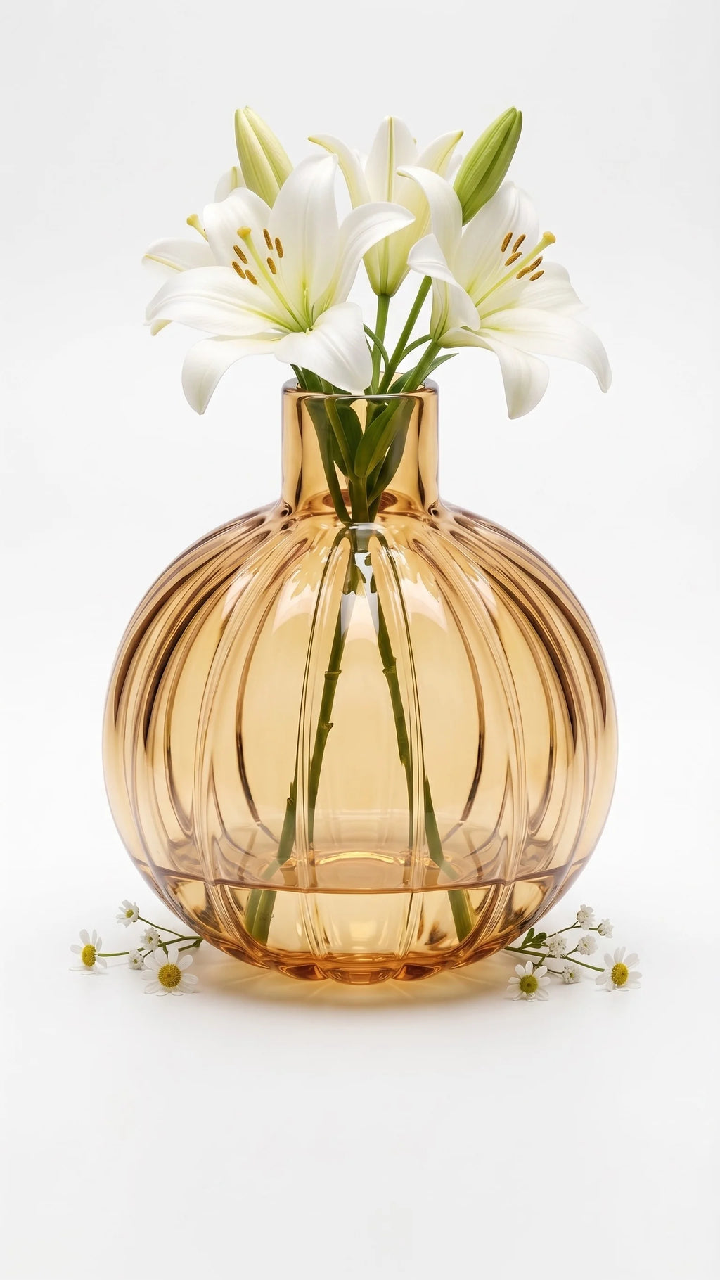 Pumpkin Globe Ribbed Glass Vase — Hand-Blown Glass from Firozabad, India — Lifestyle Setting