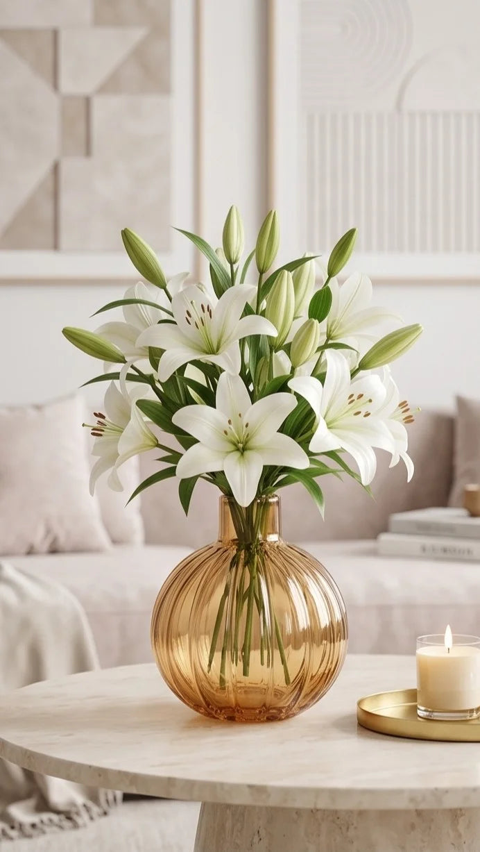 Pumpkin Globe Ribbed Glass Vase — Hand-Blown Glass from Firozabad, India — Texture & Craftsmanship