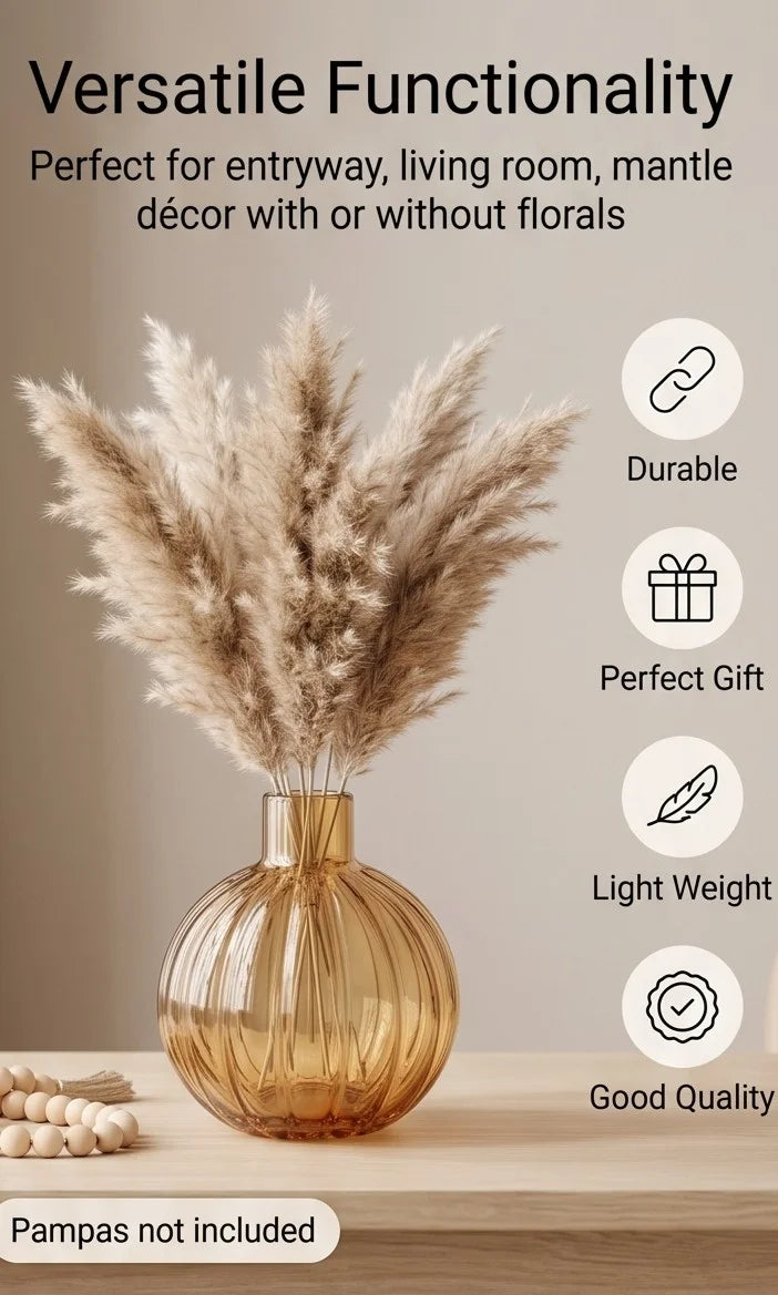 Pumpkin Globe Ribbed Glass Vase — Hand-Blown Glass from Firozabad, India — Colour Variant