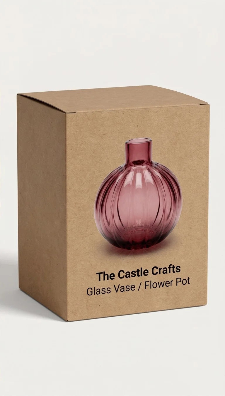 Pumpkin Globe Ribbed Glass Vase — Hand-Blown Glass from Firozabad, India — Festive Styling