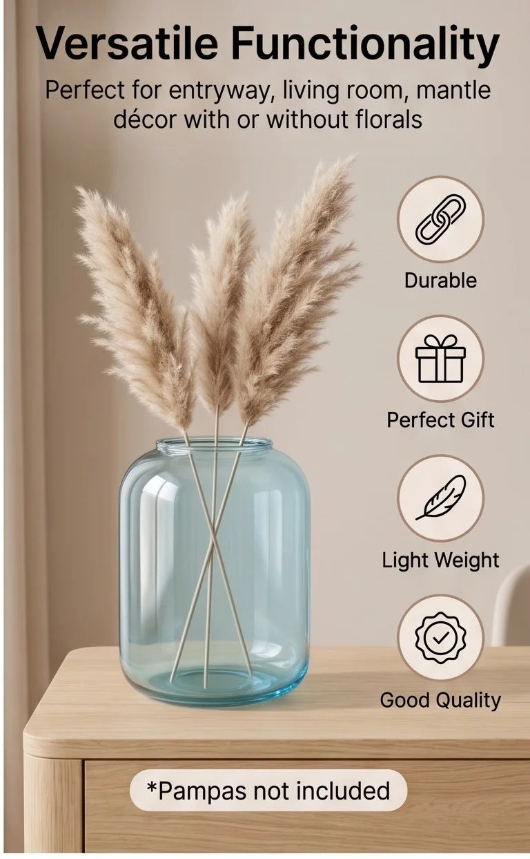 Misty Wide Jar Glass Vase — Hand-Blown Glass from Firozabad, India — Texture & Craftsmanship