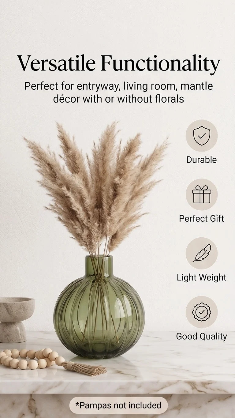 Pumpkin Globe Ribbed Glass Vase — Hand-Blown Glass from Firozabad, India — Curated Display