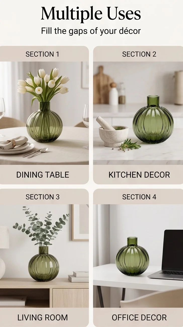 Pumpkin Globe Ribbed Glass Vase — Hand-Blown Glass from Firozabad, India — Décor Inspiration