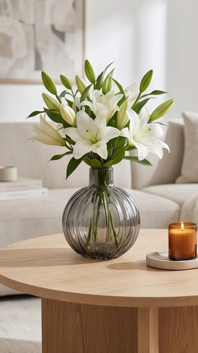 Orion Globe Ribbed Glass Vase — Hand-Blown Glass from Firozabad, India — Festive Styling