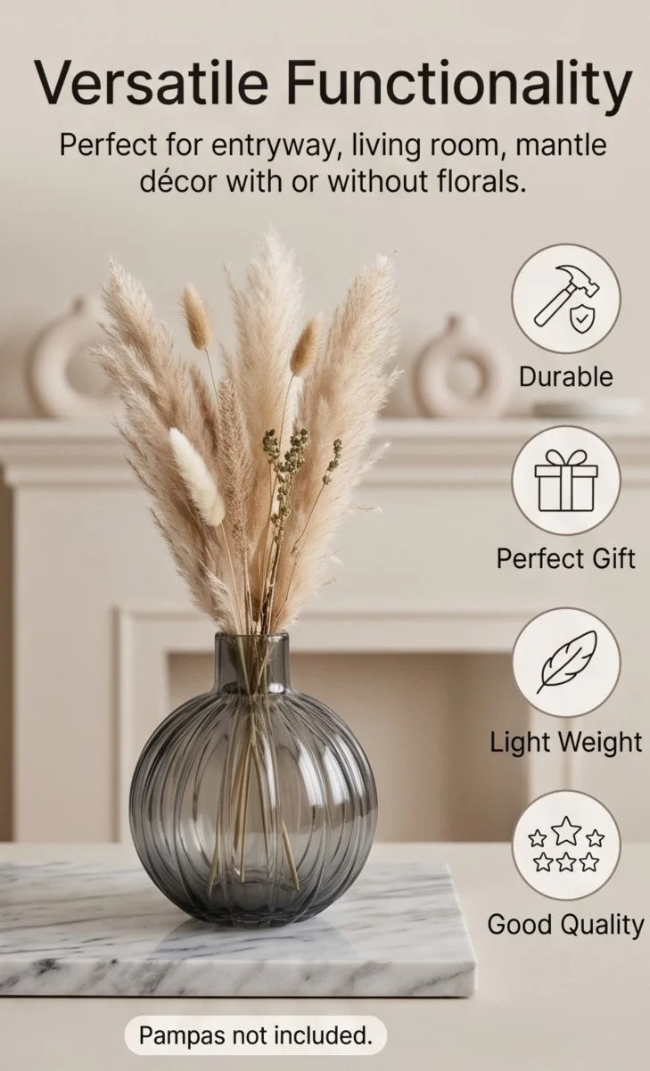 Orion Globe Ribbed Glass Vase — Hand-Blown Glass from Firozabad, India — In a Living Space