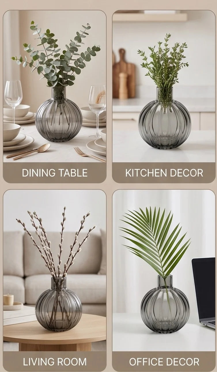 Orion Globe Ribbed Glass Vase — Hand-Blown Glass from Firozabad, India — Light & Shadow