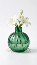 Pumpkin Globe Ribbed Glass Vase — Hand-Blown Glass from Firozabad, India — Handcrafted Finish