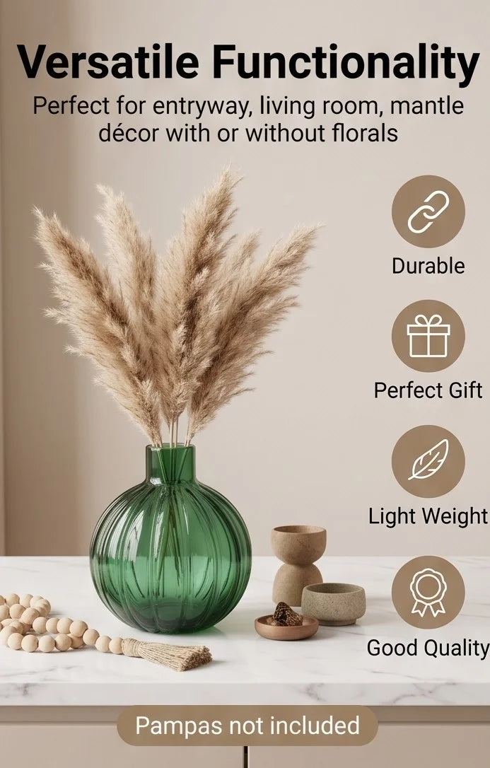 Pumpkin Globe Ribbed Glass Vase — Hand-Blown Glass from Firozabad, India — Boho Styling