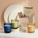 Musk Scented Glass Votive Candle Holder — Hand-Blown Glass from Firozabad, India — Side Angle View