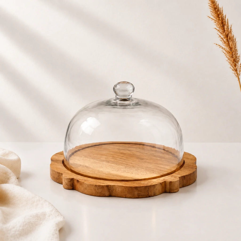 Glass Dome | Flower Wood Base — Castle Crafts