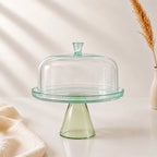 Sage Green Tinted Glass Cake Dome with Conical Pedestal | Modern Luxury — Castle Crafts
