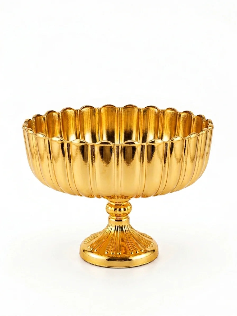 Gold Ribbed Footed Glass Bowl | Luxury Table Décor — Castle Crafts