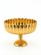 Gold Ribbed Footed Glass Bowl | Luxury Table Décor — Castle Crafts