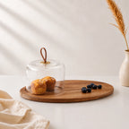 Mini Glass Dome with Leather Handle & Oval Acacia Serving Board | Gifting — Castle Crafts