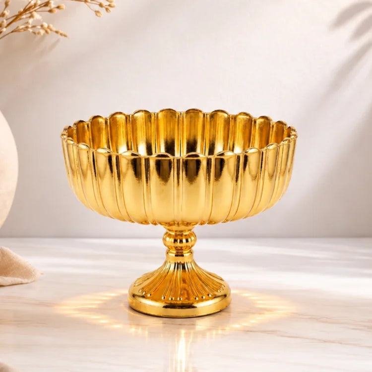 Gold Ribbed Footed Glass Bowl | Luxury Table Décor — Castle Crafts