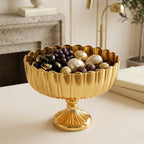 Ribbed Footed Compote Glass Bowl | Scalloped Rim | 3 Colours — Castle Crafts