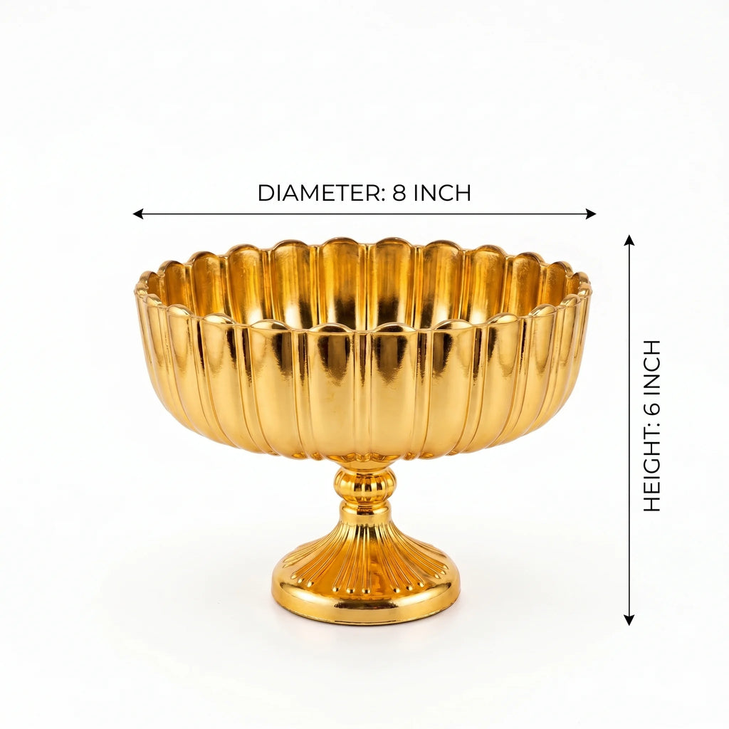 Gold Ribbed Footed Glass Bowl | Luxury Table Décor — Castle Crafts